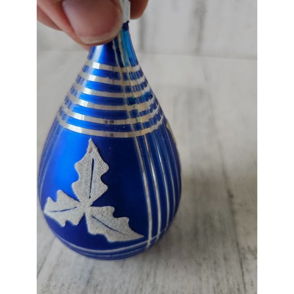 Radko shiny Brite leaf blue teardrop vintage ornament striped Xmas tree - Picture 4 of 9